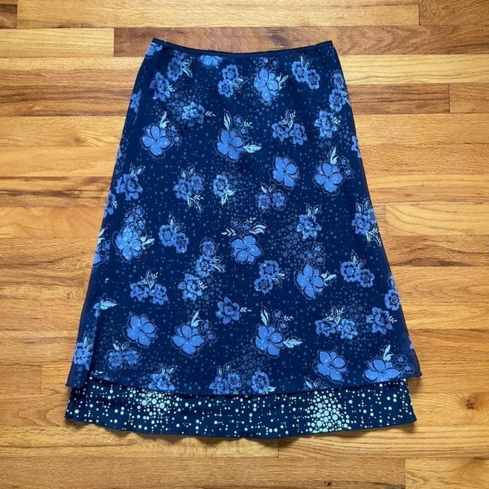 Vintage 2000s Blue Layered Polkadot Skirt Size M Y2K Preppy Spring 90s Whimsy